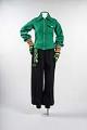 Image of Green and black wool ski suit, ca. 1948